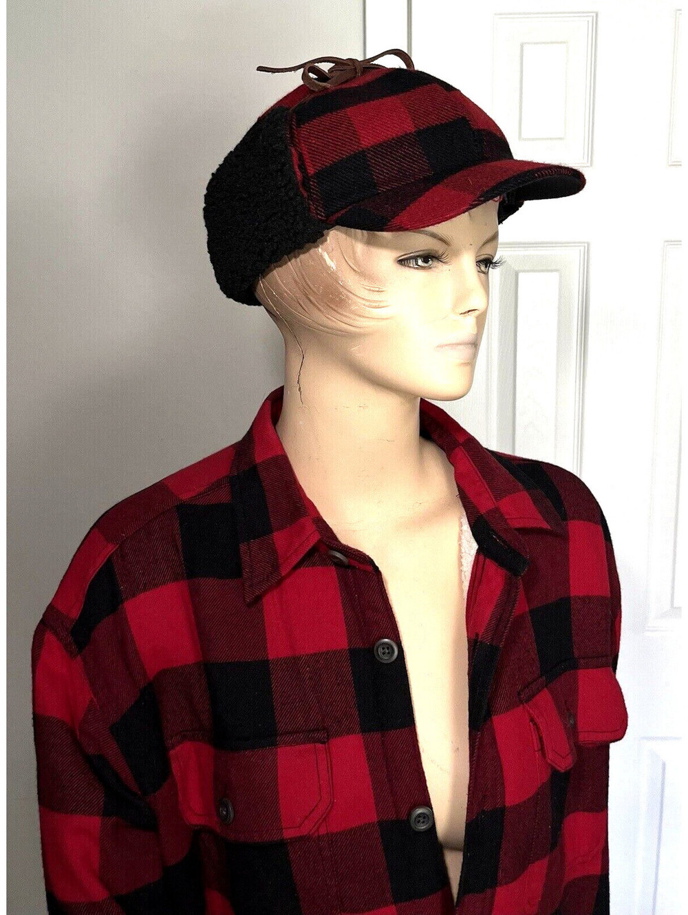 Eddie Bauer Mackinaw Red Hunting Jacket Buffalo Plaid Hat XL